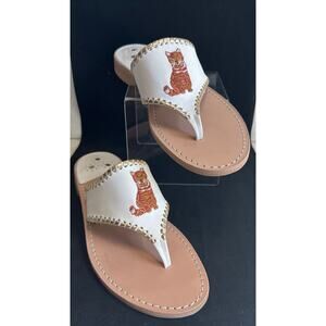 Jack Rogers White Embroidered Cat Leather Sandal SZ 10 NWOT